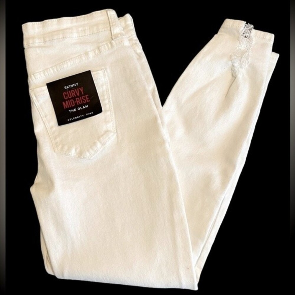 Celebrity Pink The Glam curvy Mid-Rise skinny destructed white ankle jean NWT 3